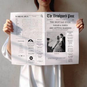 Editable Wedding Template, Fun Ceremony Program Canva Template, Printable Wedding Itinerary Newspaper, Editable Birthday Newspaper Template