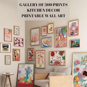 300 Kitchen Gallery Wall Decor - Modne wydruki kuchenne i zestaw sztuki kulinarnej do jadalni i baru