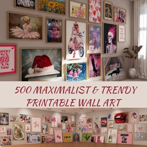 500 Maximalist Wall Art Set, Eclectic Gallery Wall Collage for Home Decor, Exhibition Posters, Retro Prints, Preppy Pink and Trendy Art