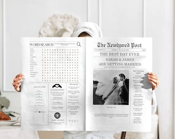 Custom Canva Newspaper Wedding Program Template, Wedding Day Folded Newspaper, Newlywed Times Wedding Post, Large Newspaper Club Template