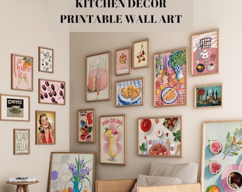 300 Kitchen Wall Decor - Trendy Gallery Wall Set with Food Prints, Dining Room Wall Art, Modern Kitchen Decor and Bar Cart Prints