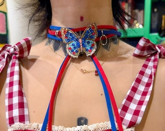 Y2K Velvet Butterfly Choker Necklace, Fairycore Fantasy Insect Jewelry for Her