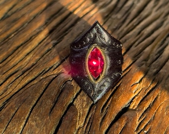 Handmade Leather Dragon Eye Ring: Witchy Ruby Jewelry