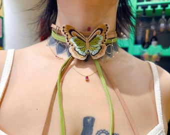 Fairycore Velvet Butterfly Choker Necklace, Handmade Pastel Ribbon Collar Jewelry Gift for Her