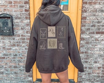 Western Cowboy Vintage Postage Stamp Hoodie Retro Western Graphic Concert Outfit