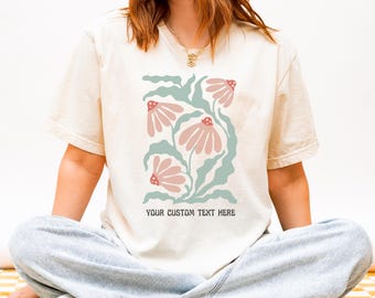 Retro Floral Comfort Colors T-Shirt with Customizable Text