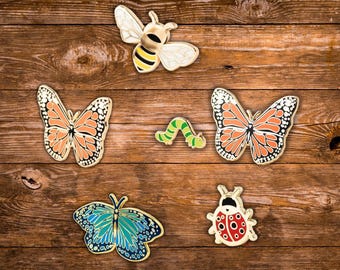 Enamel Pins | Butterfly Bee Dragon Ladybug Caterpillar | Nature & Fantasy Lapel Pins