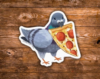Pegatina de paloma pizzera / Pegatina de paloma de Nueva York / Pegatina divertida de Nueva York / Vinilo decorativo para amantes de la pizza / Lindo regalo de ave urbana
