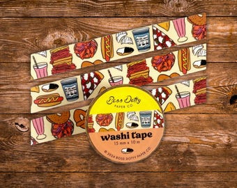 Cinta adhesiva decorativa con motivos de comida de Nueva York / Cinta adhesiva para planificador de delicatessen neoyorquinas / Cinta adhesiva decorativa con motivos de pizza, bagels y café / Cinta adhesiva decorativa para álbumes de recortes y diarios
