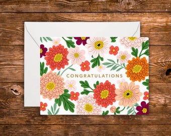 Mini tarjeta de felicitación floral / Tarjeta de felicitación para incluir en un regalo / Tarjeta pequeña de celebración / Tarjeta con flores / Mini tarjeta de felicitación