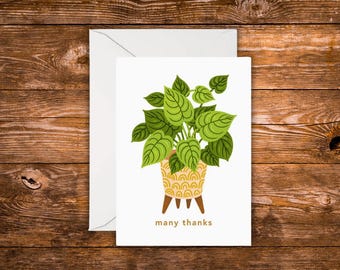 Minitarjeta de agradecimiento / Tarjeta de agradecimiento con planta / Linda tarjeta de agradecimiento con planta de interior / Tarjeta pequeña para regalo / Regalo para amantes de las plantas