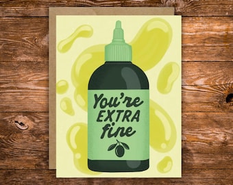 Tarjeta divertida sobre aceite de oliva / Tarjeta con juego de palabras "Eres genial" / Tarjeta romántica y tierna sobre comida / Tarjeta de felicitación de aniversario por amor