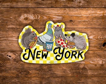Pegatina de animales de la ciudad de Nueva York / Calcomanía de vinilo de rata pizzera, paloma y ardilla