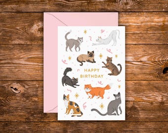 Minitarjeta de cumpleaños para gatos / Linda tarjeta de cumpleaños para amantes de los gatos / Tarjeta pequeña para regalo / Tarjeta de cumpleaños para gatitos / Regalo para mamás de gatos