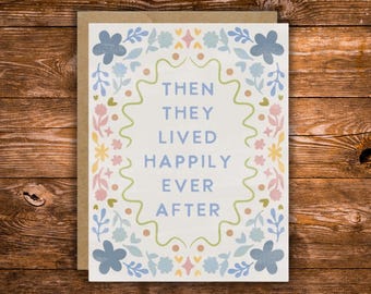 Tarjeta "Felices para siempre" / Tarjeta de boda / Tarjeta para despedida de soltera / Tarjeta de compromiso / Tarjeta de amor romántico / Regalo de boda de cuento de hadas