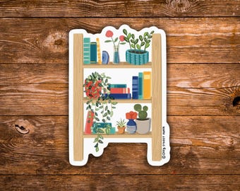 Pegatina de estantería / Pegatina para amantes de los libros / Pegatina para amantes de las plantas / Pegatina de lectura acogedora / Vinilo decorativo para amantes de los libros