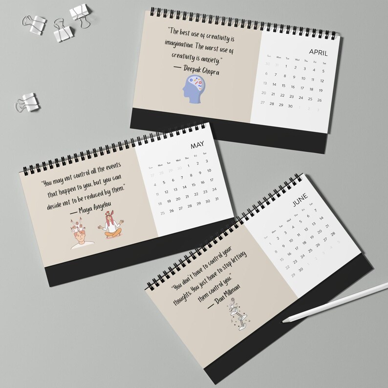 Desktop Calendar, Anxiety Quotes, Inspirational Calendar, 2025 Planner