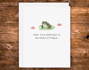 Tarjeta de cumpleaños de rana / Tarjeta divertida de rana / Tarjeta de cumpleaños "Imposible de comer ranas" / Tarjeta de cumpleaños de animalito adorable / Tarjeta de felicitación con juego de palabras / Regalo para profesor/compañero de trabajo