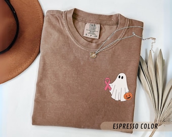 Breast Cancer Cute Ghost Shirt,Cancer Awareness Tee,Cancer Support Halloween Shirt For Women, We Wear Pink Ghost Gift, Spooky Season T-Shirt