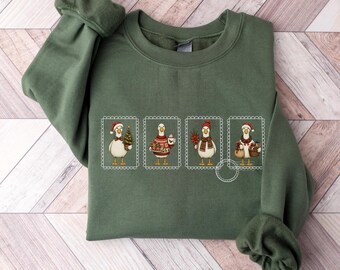 Christmas Goose Sweatshirt, Funny Silly Goose Crewneck, Festive Holiday Duck Sweater, Jolly Goose Gift for Her, Cute Xmas Gift for Women