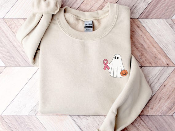 Ghost Breast Cancer Awareness Sweatshirt, In October We Wear Pink Sweater, Halloween Ghost Tee, Pink Ribbon Gift, Cancer Support Fall Shirt