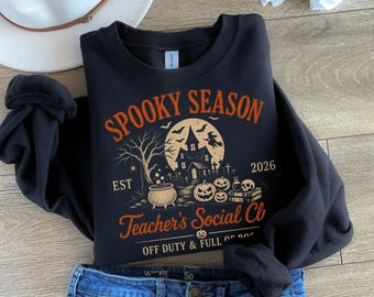 Spooky Teacher Sweatshirt, Halloween Teacher Gift, Retro Haunted House Crewneck, Teachers Social Club Sweater, Fall Classroom Shirt Gift