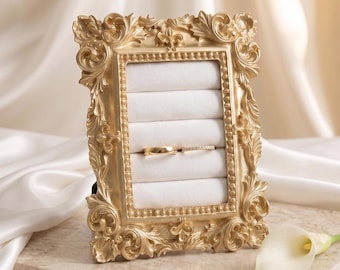 Vintage frame ring display, Velvet frame ring stand, Wedding ring display frame, Jewelry tray organizer, Gold accent ring holder