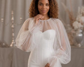 Tulle bridal bolero, Sheer wedding bolero,Wedding shrug for bride,Wedding dress topper,Bridal dress cover,Wedding bolero,Tulle bridal topper