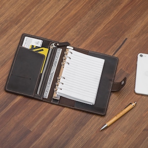 Caderno de fichário A5, fichário de argolas A5, capa de fichário de couro, diário de fichário A5, fichário de 6 argolas, planejador recarregável de couro, fichário A6 de couro