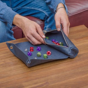 Custom rolling tray, DND dice tray, Dice rolling tray, Leather dice bag and tray, Dice storage tray, Leather rolling tray
