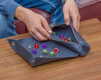 Custom rolling tray, DND dice tray, Dice rolling tray, Leather dice bag and tray, Dice storage tray, Leather rolling tray