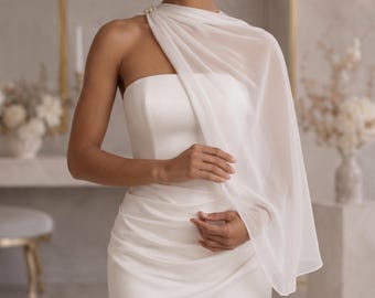 Wedding one shoulder cape, Sheer wedding cape, Bridal capelet, Wedding dress cover up, Wedding dress topper, Elegant bridal cape