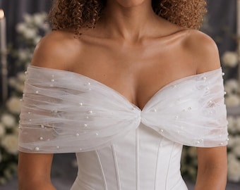 Pearl bridal shrug, Tulle bridal bolero, Sheer bridal shrug, Tulle wedding shrug,Pearl bridal bolero,Tulle wedding shawl,Wedding dress shawl