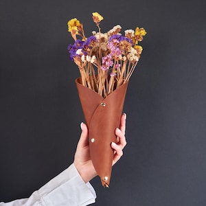 Leather wall vase, Wall hanging planter, Leather hanging vase, Hanging leather vase, Wall mounted vase, Leather cone vase