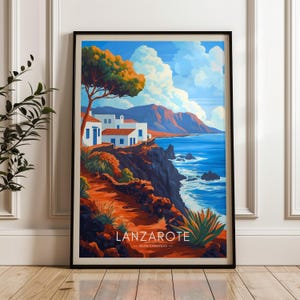 Lanzarote Travel Poster - Spain Wall Art Print, Illustration Artwork, Atlantic Home & Office decor, Canary Islands Gift idea