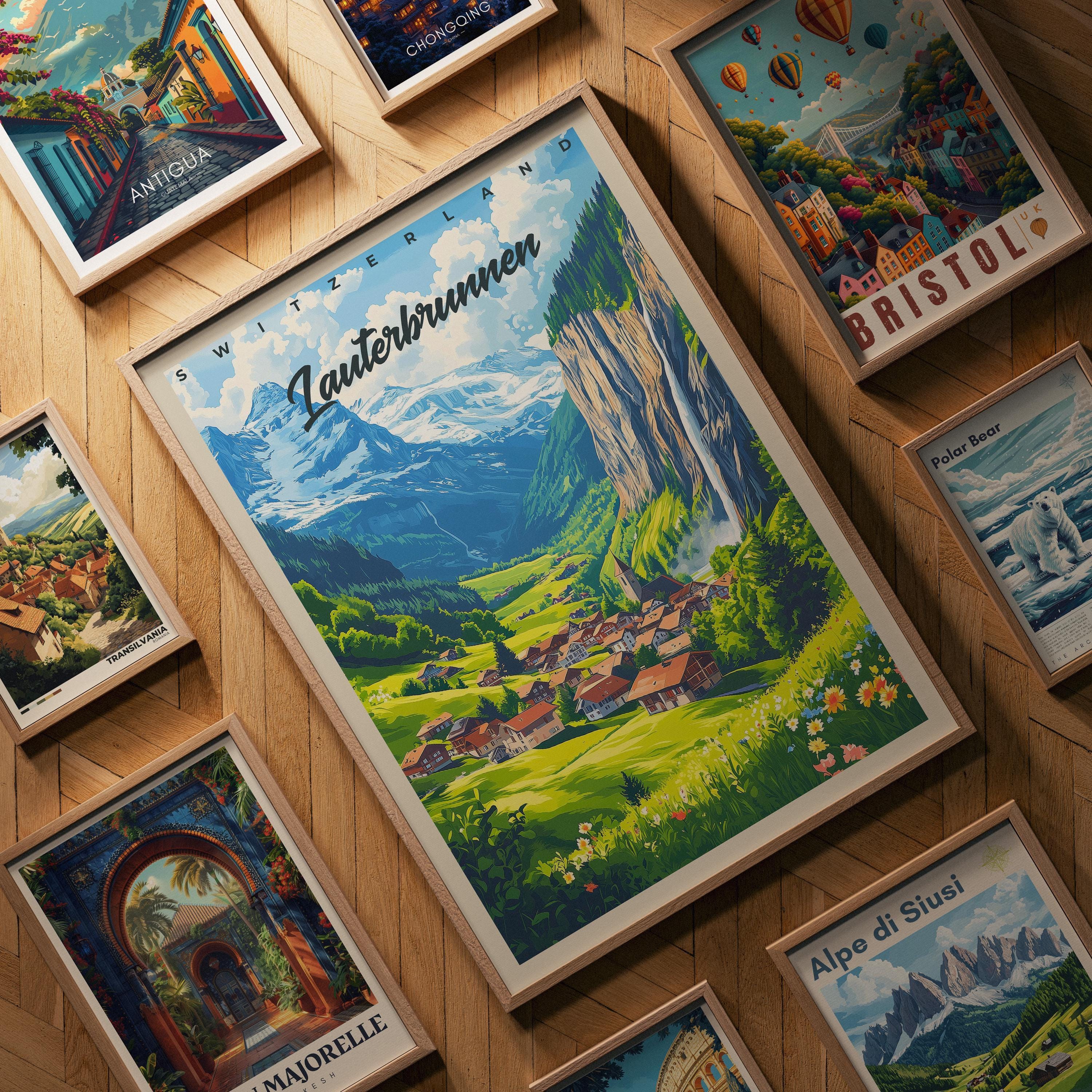 Lauterbrunnen Switzerland Travel Poster: Mountain Village Art