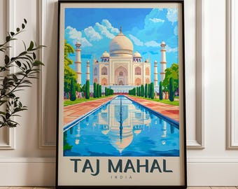 Taj Mahal India Travel Poster: Modern Wall Art Print