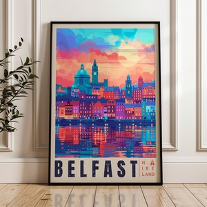 Póster de viaje de Belfast: impresión de arte mural de Irlanda del Norte, póster de ilustración, obra de arte, decoración del hogar y la oficina, idea de regalo, impresión de viaje
