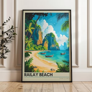 Railay Beach Thailand Art Print: Tropical Travel Illustration