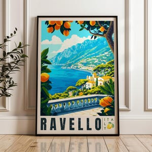 Ravello Reiseplakat - Italien Wand Kunst Druck, Illustration Poster, Amalfi Kunstwerk, Haus & Büro Dekor, Geschenkidee, Kampanien Reisedruck