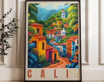 Reisposter Cali Colombia: illustratiekunst Zuid-Amerika