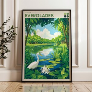 Poster di viaggio Everglades - Stampa artistica da parete della Florida, illustrazione di zone umide, arredamento per la casa e l'ufficio, idea regalo, stampa di viaggio negli Stati Uniti