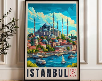 Póster de viaje de Estambul: Lámina artística del Bósforo, Turquía
