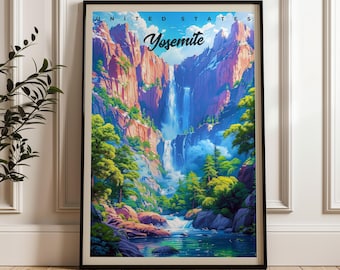 Póster turístico de Yosemite: Lámina ilustrativa del Parque Nacional