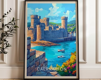 Reisposter Caernarfon Castle: illustratiekunst Wales