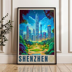 Shenzhen Travel Poster - China Wall Art Print, Cityscape Illustration Artwork, Home & Office decor, Gift idea, Guangdong Travel print