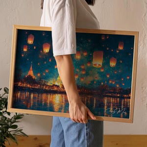 Chiang Mai Lantern Festival Horizontal Print, Thailand Nightscape Art image 7