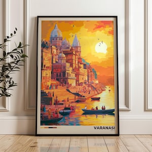 Varanasi Travel Poster - India Wall Art Print, Illustration Poster, Hindu Artwork, Home & Office decor, Gift idea, Ganges Travel print