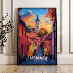 Medias Travel Print - Romania Wall Art Framed Poster, Medieval Illustration Artwork, Ardeal Home & Office decor, Transylvania Gift idea