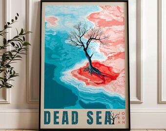 Dead Sea Travel Poster – Jordan Seascape Illustration Art Print